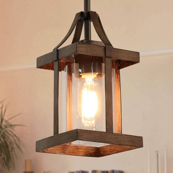 LNC 1-Light Faux Wood Pendant Lighting,Dark Grey Rustic Hanging Lights