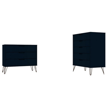 Tall 5-Drawer Dresser & Standard 3-Drawer Dresser  in Tatiana Midnight Blue