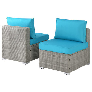 2 Pieces Outdoor Wicker Patio Sectional Sofa Chair With Cushions