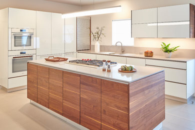 Example of a minimalist porcelain tile and gray floor kitchen design in Dallas