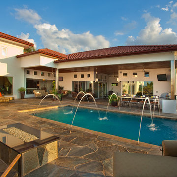 Infinity Edge Pool With Fire Feature