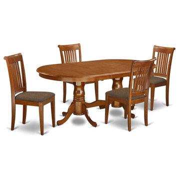 East West Furniture Plainville 5-piece Wood Table and Dining Chair Set in Brown