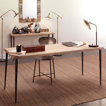 Rustic Minimalist Wood Iron 72" Writing Desk XL Rectangle Natural Classic