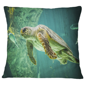 Huge Turtle Swimming Animal Throw Pillow, 18"x18"