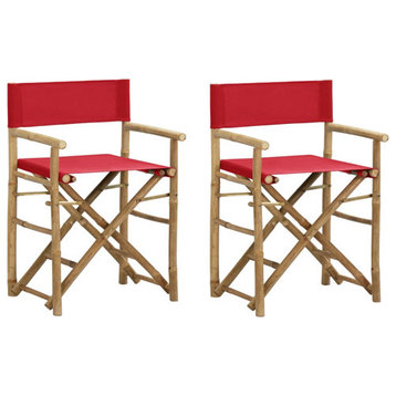 vidaXL Folding Director's Chairs 2 Pcs Camping Chair Red Bamboo and Fabric