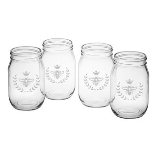 Vintage Bee Drinking Jars, Set of 4 - Farmhouse - Everyday Glasses