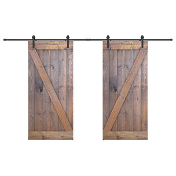 Solid wood barn door Made-In-USA with Hardware Kit(DIY), Brown, 76x84"h