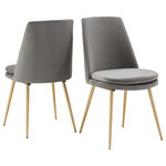 Inspire Q - Rashmi Upholstered Dining Chairs (Set of 2) - Grey Velvet, Brushed Gold Legs - Mid-century modern is brought into the present day with the Rashmi Upholstered Dining Chairs (Set of 2). This chic set includes two chairs, perfect for cozy, casual dining. Founded on sturdy black metal bases, the seats are upholstered with chenille fabric or velvet for comfort at every meal. These chairs can be paired with various color schemes and design styles.