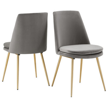 Rashmi Upholstered Dining Chairs (Set of 2) - Grey Velvet, Brushed Gold Legs