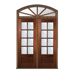 Pre-hung Patio Transom Double Door 96 Mahogany 3/4 Lite 8 Lite - Patio Doors