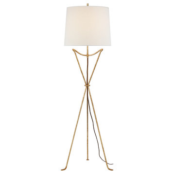 Neith Large Tripod Floor Lamp in Gild with Linen Shade
