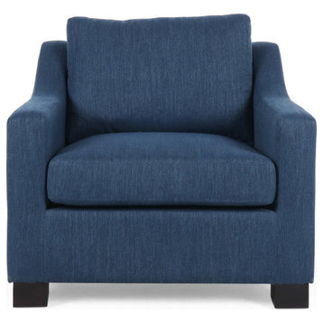 Casen Fabric Club Chair, Navy Blue/Dark Brown