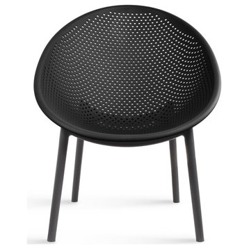 Modern Plastic Lounge Chair Perforated Egg Shaped Seat for Indoor/Outdoor, Black