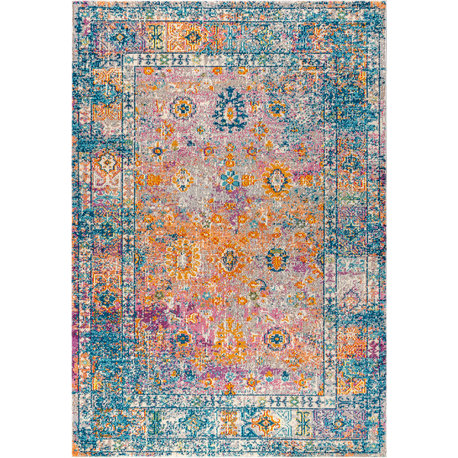 Bohemian Flair Boho Vintage Faded Area Rug, Cream/Navy, 4x6