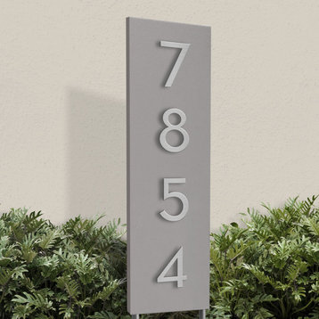 Welcome Home Yard Sign/ Weather Resistant Steel Address Planter/Address Numbers, Gray, Silver Font