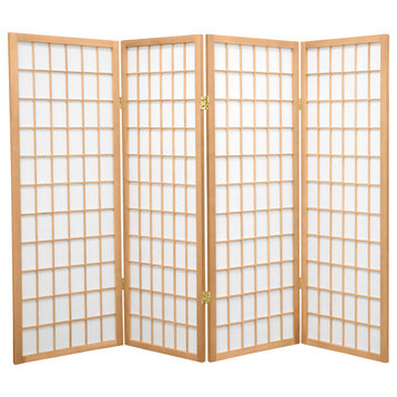 4' Tall Window Pane Shoji Screen, Natural, 4 Panels