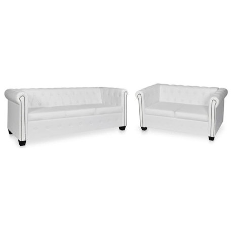 vidaXL Sofa White Faux leather 2-seater and 3-seater Chesterfield Sofa