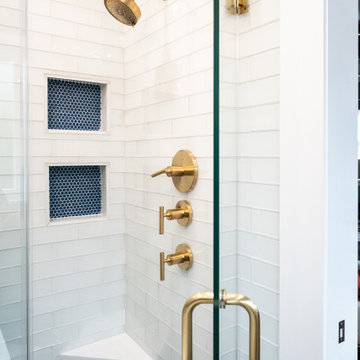 White Plains Coastal Blue & Brass Bathroom