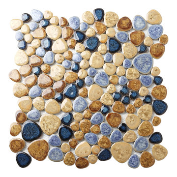 Porcelain Pebbles Art Fambe Mosaic Blue Glazed Ceramic Tiles TSTGPT001