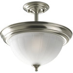 Progress - Progress P3876-09 Melon - Two Light Semi-Flush Mount - Two-light semi-flush mount with dome shaped etched glass, solid trim and decorative knobs. Center lock-up with matching finial. Shade Included: TRUE Warranty: 1 Year Warranty* Number of Bulbs: 2*Wattage: 100W* BulbType: Medium Base* Bulb Included: No