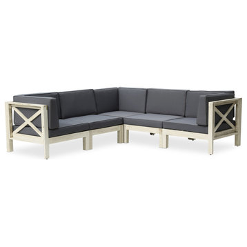 Antony Outdoor Acacia Wood 5 Seater Sectional Sofa Set With Coffee Table