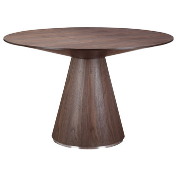 47" Contemporary Semi Gloss Brown Round Dining Table for 4 People