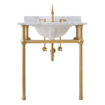 Embassy 30" Single Console Sink in Gold with Carrara White Marble Top