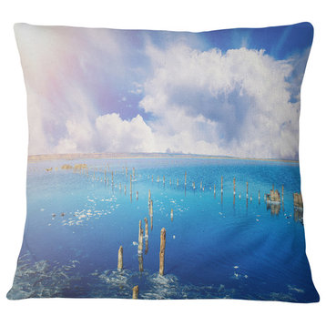 Blue Salt Lake under Clouds Seascape Throw Pillow, 18"x18"