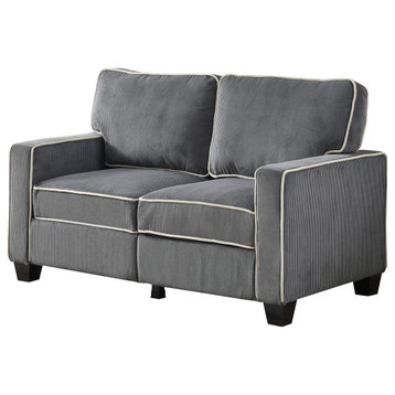 Stylish Corduroy Upholstered Sofa With Storage Sturdy, Dark Grey, Two-Seat