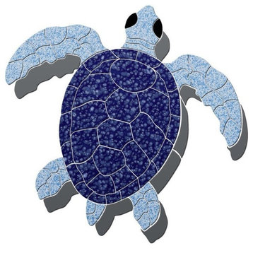 Sea Turtle 1 Ceramic Swimming Pool Mosaic 25"x23" with shadow, Blue