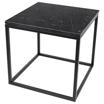 Prairie 20"x20" End Table With Marble Top, Top: Black, Legs: Black Lacquered Steel