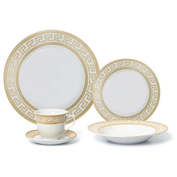 Royalty Porcelain 5pc Dinner Set for 1, 24K Gold, Fine Porcelain (5530G-5)