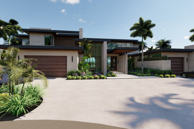 Inspiration for a large modern two-story house exterior remodel in Miami