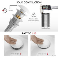 STYLISH Undermount Sink Pop-Up Drain with white ceramic cap with overflow
