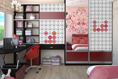 Inspiration for a mid-sized eclectic guest bedroom remodel in Orange County with multicolored walls