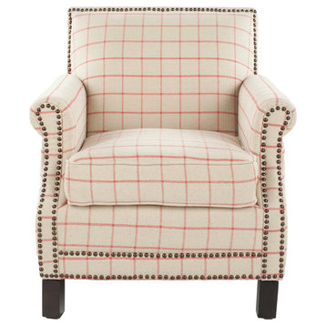 Safavieh Easton Club Chair, Taupe, Orange Windowpane, Fabric