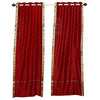 Red Ring Top  Sheer Sari Cafe Curtain / Drape / Panel  - 43W x 36L - Piece