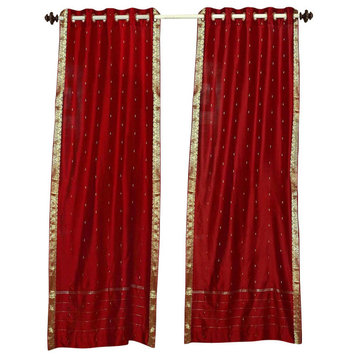 Red Ring Top  Sheer Sari Curtain / Drape / Panel   - 43W x 120L - Piece