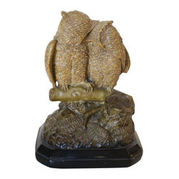Borghese English Victorian Period Majolica Owl Couple Figurine, Signed - Decorative Accents