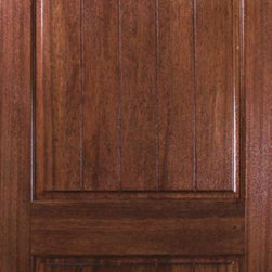 Slab Front Single Door 96 Wood Mahogany 2 Panel V-Grooved Solid - Front Doors