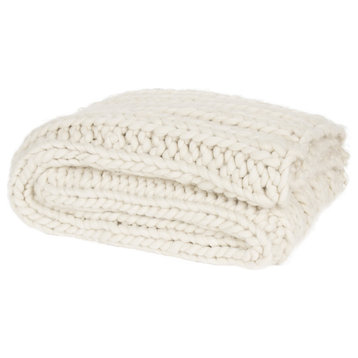Cable Chunky Knit Throw Blanket, Natural White