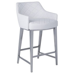 Contemporary Bar Stools And Counter Stools Kenton Quilted Faux Leather Stool, White, Bar Height