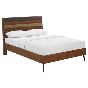 Industrial Country Farm Beach House Platform Bed Frame, Wood, Brown