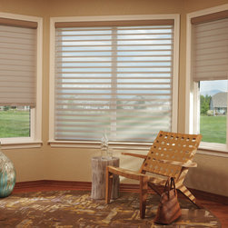 Rustic Beige Living Room Custom Window Window Shadings by Hunter Douglas - Window Treatments
