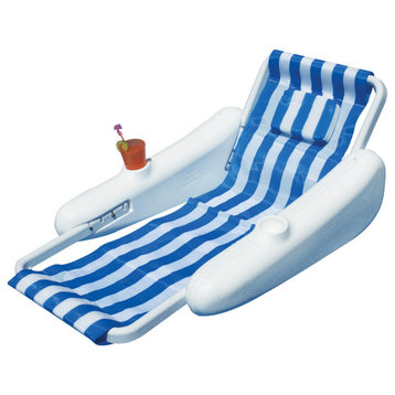 68.5" Sunchaser Blue and White Striped Adjustable Back Floating Lounge Chair
