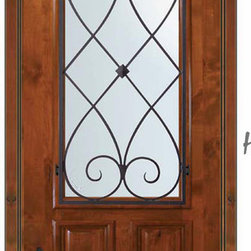 Prehung Single Door 80 Wood Alder Charleston Arch Lite Wrought Iron - Front Doors