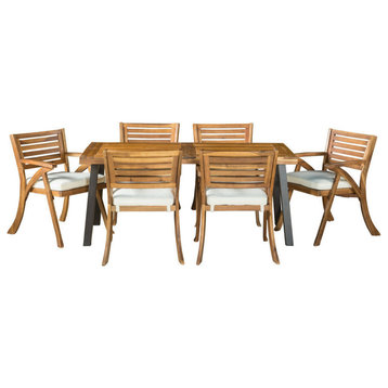 7-Piece DeSoto Teak Finish Acacia Wood Patio Dining Set