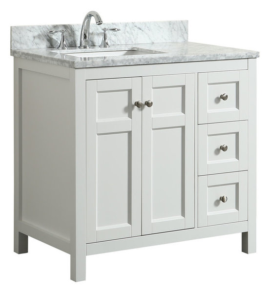 Adley White Bathroom Vanity With Marble Top 36 Transitional Adley White Bathroom Vanity With Marble Top 36