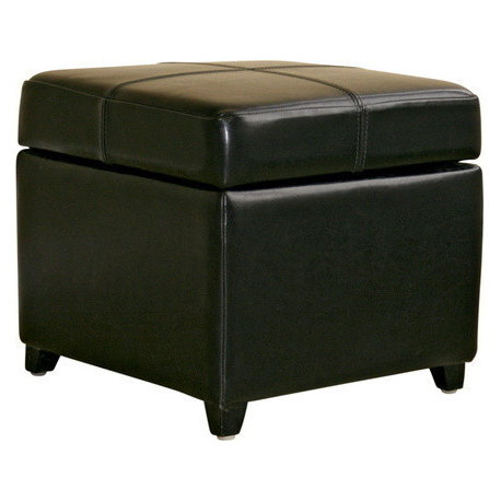 Baxton Studio Full Leather Storage Cube Ottoman, Black