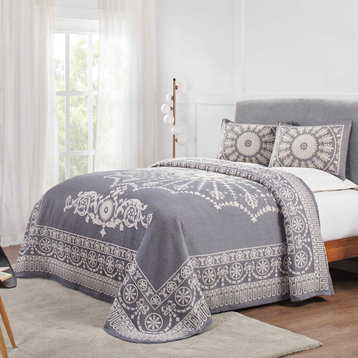 Kymbal Jacquard Lightweight Breathable Bedspread Set, Denim Blue, Queen
